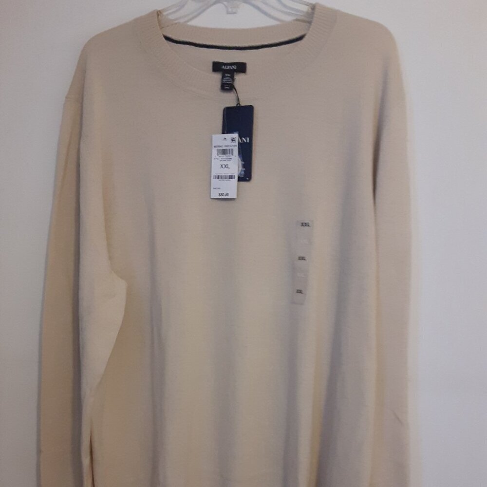Men's Alfani (XXL) Long Sleeve Cream Colored Light Weight Sweater w/Crew Neck.